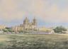 A.M. Galea, ink and watercolour, View of a Maltese town, signed and dated 1977, 27 x 37cm                                                                                                                                   