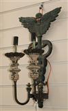 A pair of French cast iron twin serpent wall lights                                                                                    