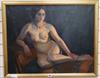 Frederick W. Schmidt (fl.1905-30), oil on canvas, 'Contemplation' - nude by fireside, signed, 60 x 75cm                                