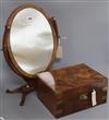 A yew and mahogany skeleton frame toilet mirror and a Victorian brass-bound walnut writing slope tallest 49.5cm                        