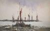 Gerald E. R. Tush, oil on board, Fishing boats along the coast, signed, 40 x 60cm                                                                                                                                           