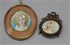 Afret Cosway portrait miniature of a lady and another 5 x 4cm & 3.5cm.                                                                 