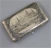 A late 19th century Russian 84 zolotnik silver and niello cigarette case, decorated with view of Red Square                            