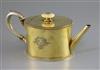 An 18th century French silver gilt oval teapot by Henri-Auguste, Paris, 1786, gross 24.5 oz.                                           