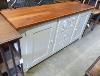 A modern white painted kitchen unit with hardwood top. W-182, D-51, H-90.                                                                                                                                                   