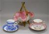 Two Royal Worcester Moustache cups and saucers and a Victorian glass basket basket height 26cm                                         