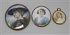 Three early 20thC portrait miniatures on ivory of ladies largest 12 x 9.5cm.                                                           