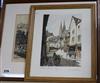 Marion Rhodes, etching, Bridge in a landscape, 22 x 30cm and a Leopold Robin etching of Chartres                                       