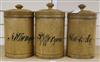 A set of three toleware canisters height 30cm                                                                                          