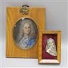 A silver? portrait relief of Charles II? and an oil on copper portrait of an early 18th C gentleman                                    