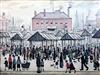 §Laurence Stephen Lowry (1887-1976) Market scene in a northern town overall 23.75 x 29.5in.                                            