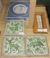 Three Alessi tiles, a framed tile and a Wedgwood plate                                                                                 