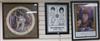 Pop and Rock Memorabilia, three framed posters,                                                                                        