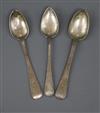 Three late 18th/early 19th century Jersey silver teaspoons, two by Jaques Quesnel, 1781-1821.                                          