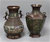 Two Japanese champleve enamel and bronze vases tallest 30.5cm                                                                          