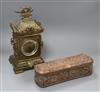 A brass cased mantel timepiece and a French electrotype copper trinket box                                                             