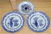 Three Chinese export blue and white plates largest diameter 23cm                                                                       