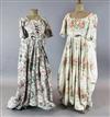 Two cotton chintz floral 19th century style dresses                                                                                    