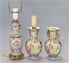 Three 19th century Chinese famille rose vases mounted as lamps                                                                         