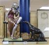 An Art Deco onyx and bronze spelter figure and dog group height 40cm                                                                   