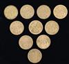 Ten gold full sovereigns, 1871, 1873, 1881, 1887, 1891, 1899, 1900, 1911, 1912 & 1978.                                                 