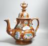 A large Measham bargeware teapot, 1886 (restored) 40cm                                                                                                                                                                      