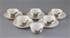 A set of six Chinese rouge de fer 'chicken' tea bowls and five saucers, 18th / 19th century, saucers 11.5cm, minor damage              