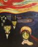 After Edvard Munch, oil on board, Three figures, 49 x 39cm                                                                                                                                                                  