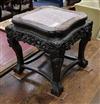 A late 19th century Chinese carved hardwood jardiniere stand, with marble inset top H.46cm                                             