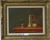 Kiss, oil on board, table top still life, signed, 30 x 40cm                                                                            