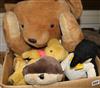 A large Merry thought teddy bear and four other Merry thought soft toys                                                                