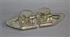 An Edwardian silver inkstand with two mounted glass wells, Lee & Wigfull, Sheffield, 1906/7 & 8, stand only 6 oz.                      