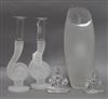 Catherine Hough, a heavy elliptical frosted glass vase and four items by Simon Moore, H 31.5cm (vase)                                  