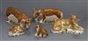Five Royal Crown Derby paperweights - two tigers, a tiger cub, a lioness and lion cub                                                  