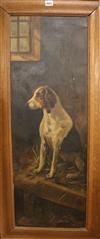 Bess Baker, oil on canvas, Hound in a stable, signed and dated 1911, 93 x 33cm                                                         