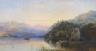 George Edward Herring (1805-1879), oil on canvas, Italian lake scene with figures beside a shrine, signed, 44 x 61cm                                                                                                        