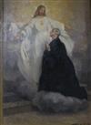 Alberto Zardo, (1876-1959), oil on canvas, Saintly priest kneeling before Christ, studio stamp verso, 21 x 15cm, unframed              