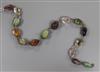 A white metal mounted multi Scottish coloured hardstone necklace, 46cm.                                                                