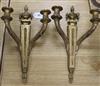 A pair of Louis XVI style carved giltwood two branch wall sconces height 42cm                                                          
