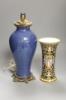 A French powder blue vase with ormolu lamp mounts, height 36cm, and a Gien vase                                                                                                                                             