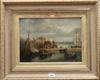 19th century English School, oil on board, Shipping in harbour, 24 x 33cm                                                              