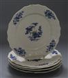 A set of five Oude Amstel (Dutch) dishes, painted with sprigs of peony blossom, blue on white                                          