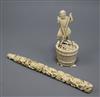 A Japanese ivory figure and a similar parasol handle handle length 23.5cm                                                              