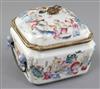 A Chinese famille rose square food warming vessel, liner and cover, Tongzhi mark and of the period (1862-74), width 5.5cm              