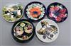 Five Moorcroft pin dishes, including 'Puffins', 'Strawberry Thief', 'Anemone', 'Bramble' and 'Poppy', Dia 12cm                         