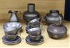 A Chinese pewter and coconut tea set tallest 16cm                                                                                      
