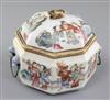 A Chinese famille rose octagonal food warming vessel, liner and cover, Tongzhi mark and of the period, width 16.5cm                    