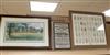 Bill of Sale framed poster, a Dickens cigarette card picture, a cricket scene picture and Seaford Links golfing picture                