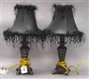 A pair of table lamps with faux crocodile black shades overall height 42cm                                                             