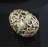 A French gold overlaid bloodstone hinged box shaped as an egg, with rose cut diamond set button, 44mm.                                 